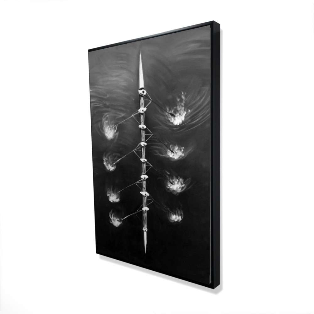 2081-3624-SP42 24 x 36 in. Rowing Boat Race - Black & White Framed Canvas Decor