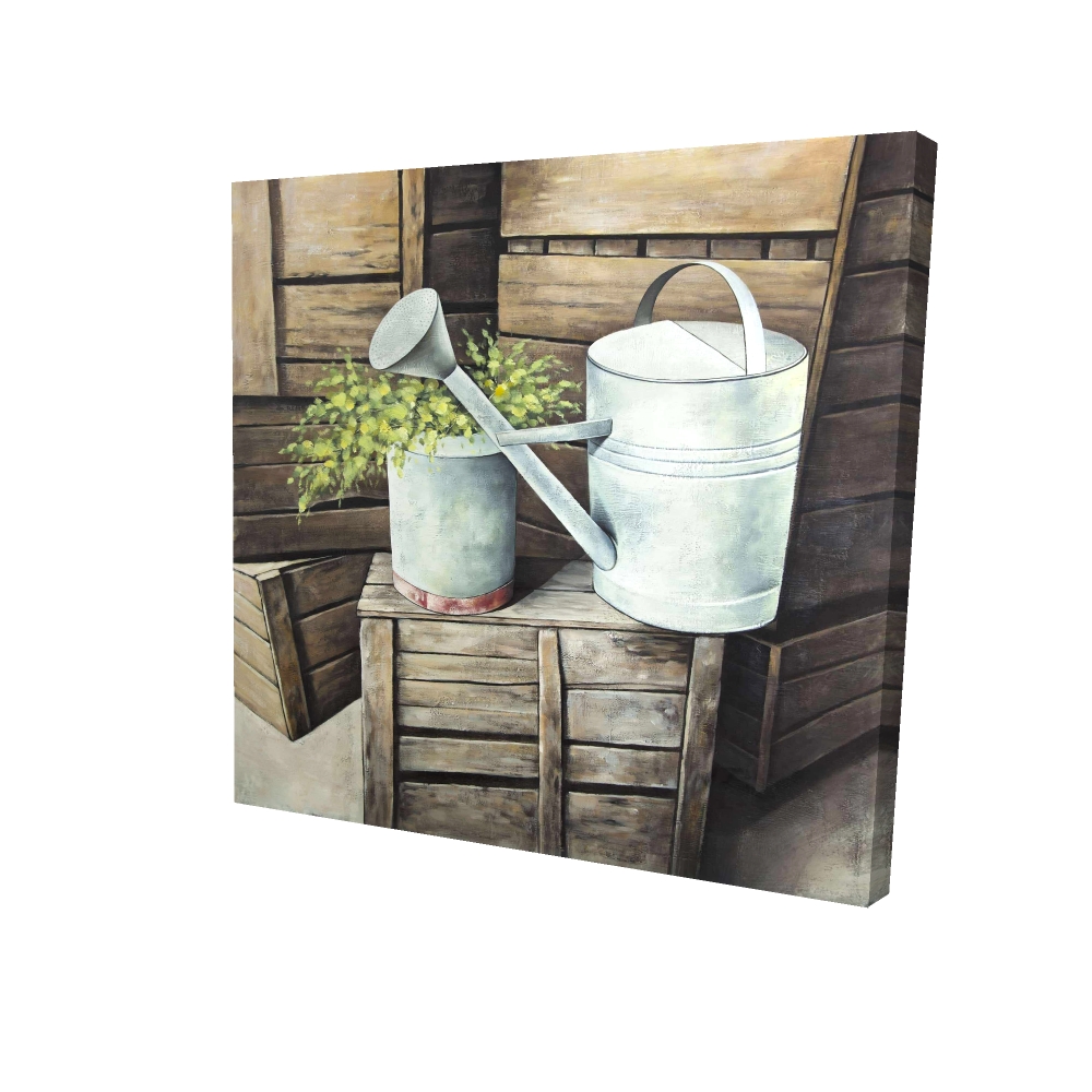 2080-0808-SL30 8 x 8 in. Vintage Watering Can Still Life Flowers Kitchen Canvas Decor