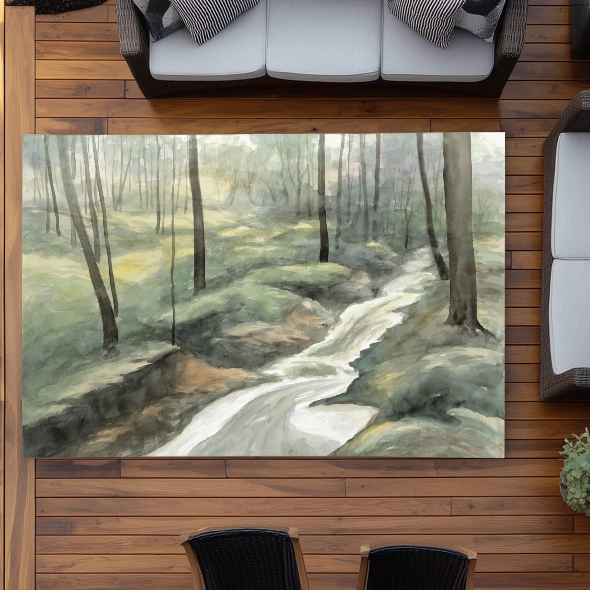 C1ROAR57OUMI8D 5 x 7 ft. Waterfall Seasons Green Outdoor Area Rug - Home Decor Must-Have - Rectangle