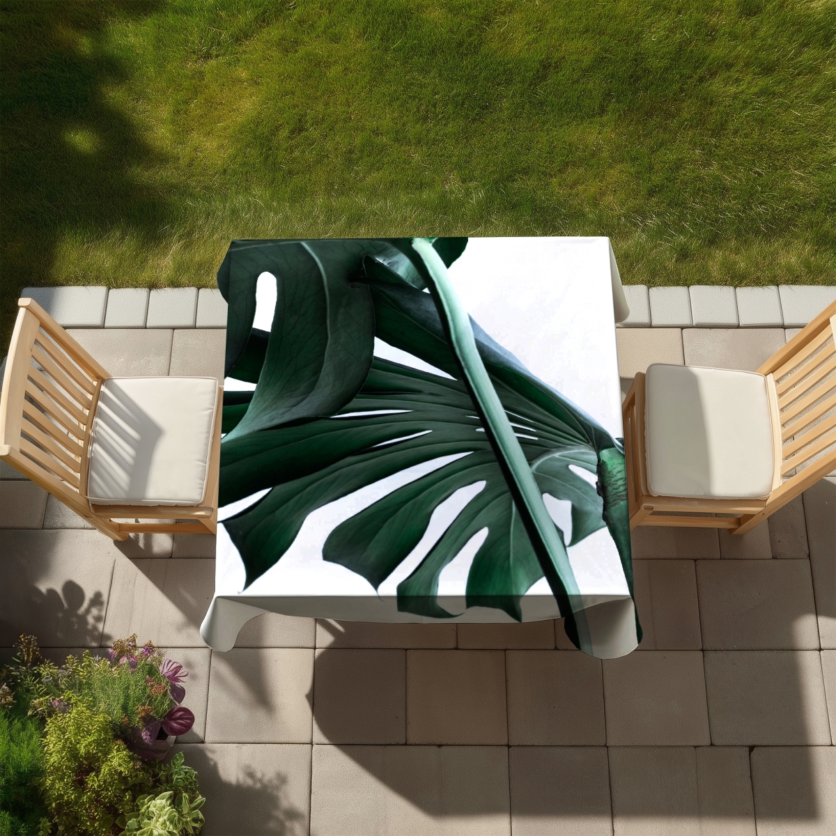 Picture of Begin Home Decor C1TC5858B5WBCG 58 x 58 in. Monstera Deliciosa Tablecloth - Green Exotic Floral Decor