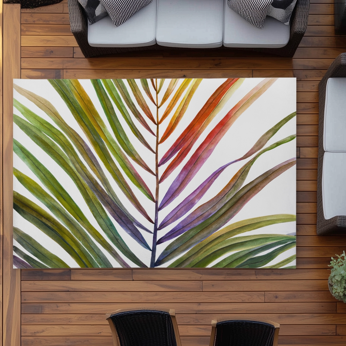 C1ROAR57OWY56V 5 x 7 ft. Watercolor Tropical Palm Leave Rug - Botanical Outdoor Decor - Rectangle