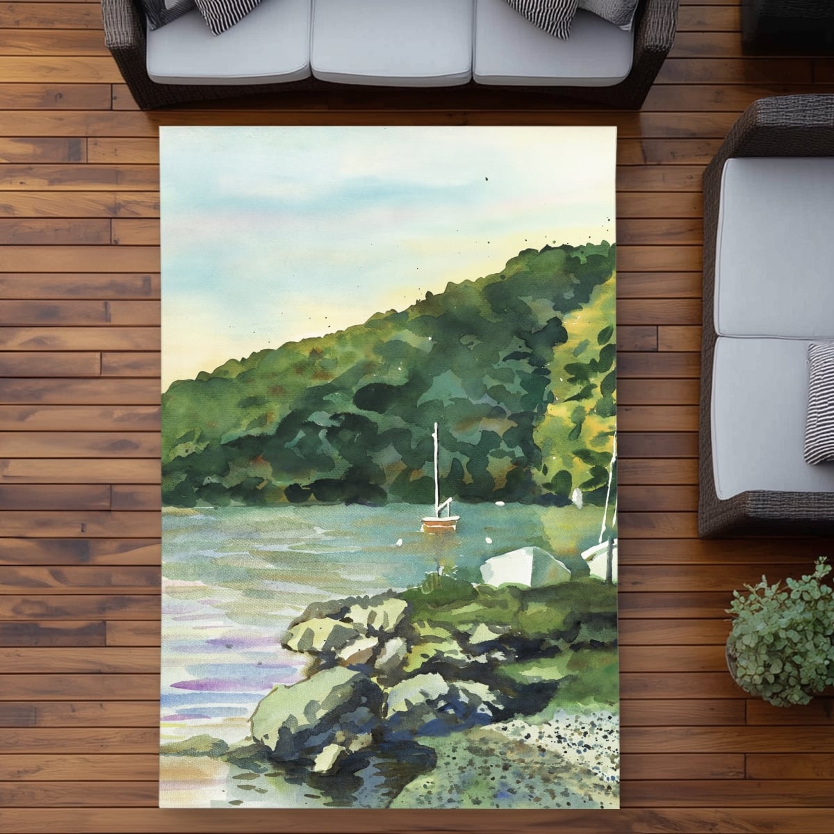 C1ROAR5732E0CB 5 x 7 ft. Sailboat Day - Trees Green Outdoor Area Rug for Home Decor - Rectangle