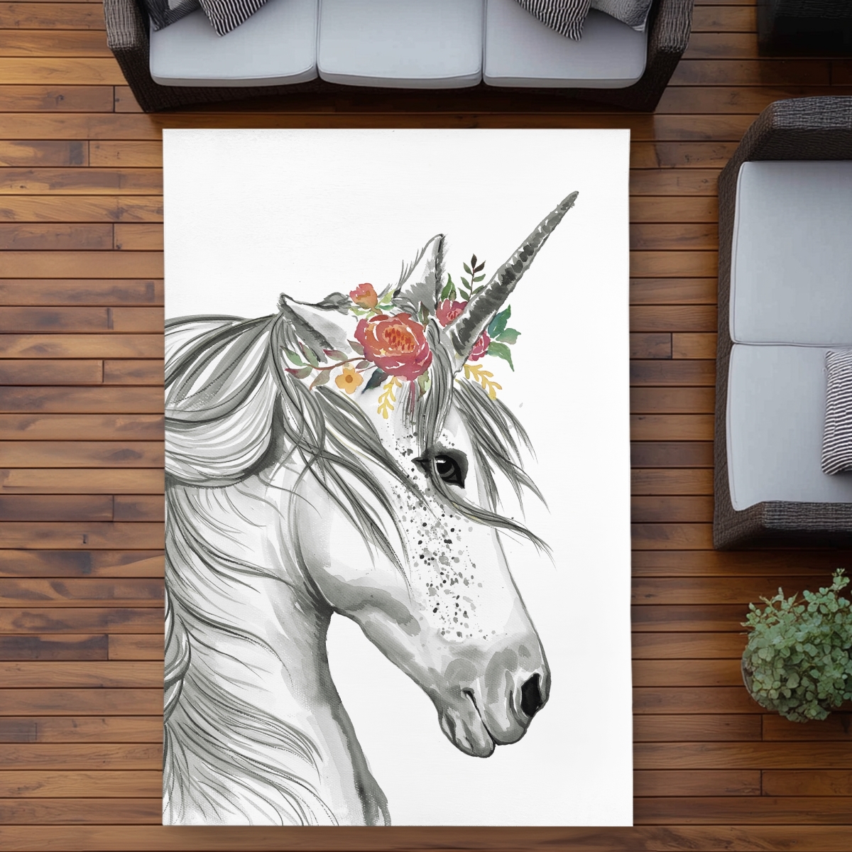 C1ROAR57LH7H22 5 x 7 ft. Magic Unicorn Pink Illustrative Outdoor Rug - Home Decor - Rectangle