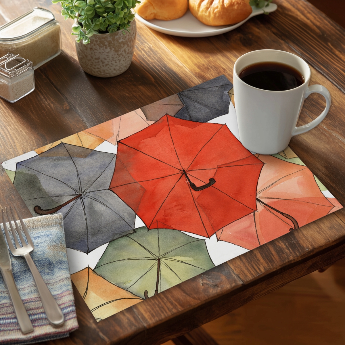 Picture of Begin Home Decor C6PP14186EMNET 14 x 18 in. The Umbrellas of Petit Champlain - Polyester Placemat - Decor - Set of 6