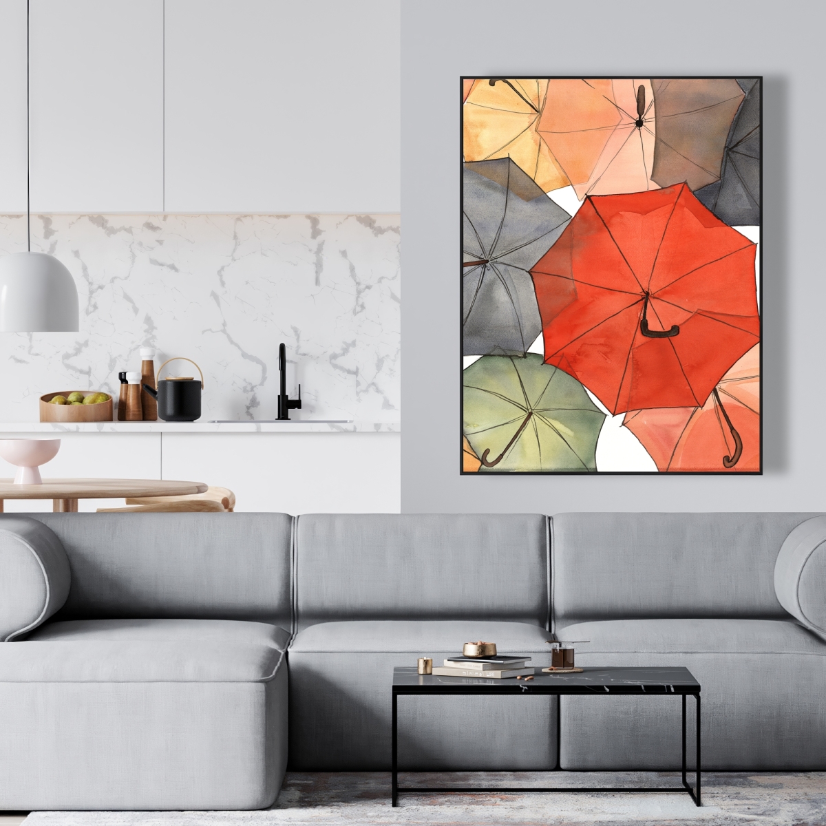 C1FC3648460U5Q 36 x 48 in. The Umbrellas of Petit Champlain - Orange Framed Canvas Art