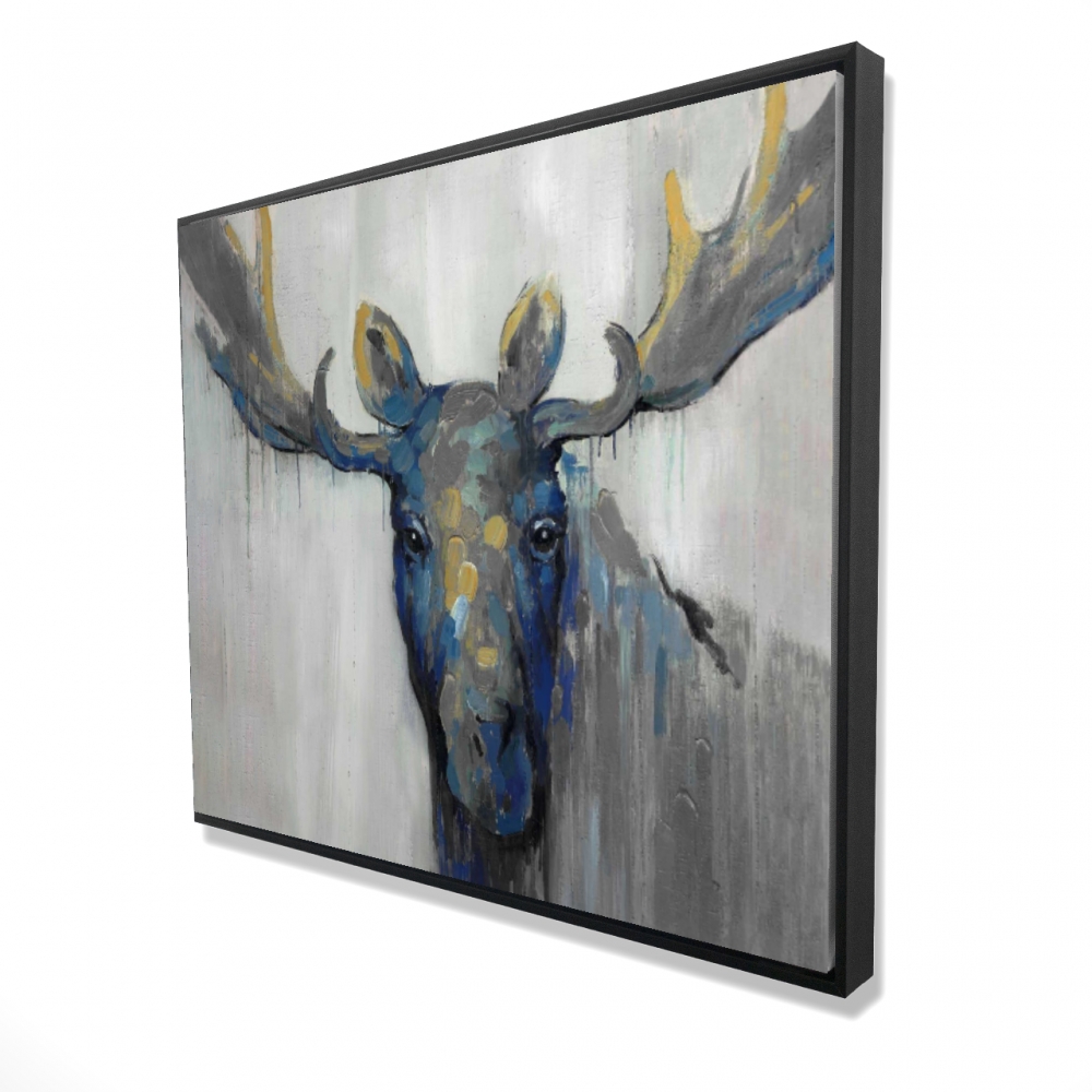 2081-4860-AN22-1 48 x 60 in. Blue Moose - Rustic Gray Framed Canvas Home Decor Art