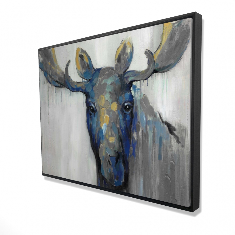 2081-3648-AN22-1 36 x 48 in. Blue Moose - Classic Blue Deer Framed Canvas Home Decor
