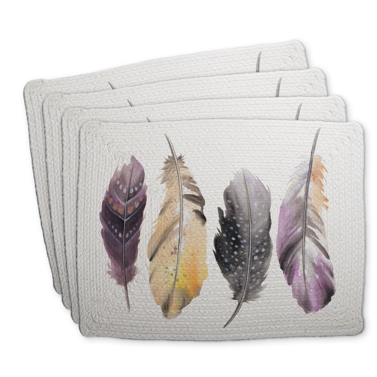 Picture of Begin Home Decor C4BP14184J42AN 14 x 18 in. Bohemian Feather Set - Braided Polyester Placemats for Decor - Set of 4