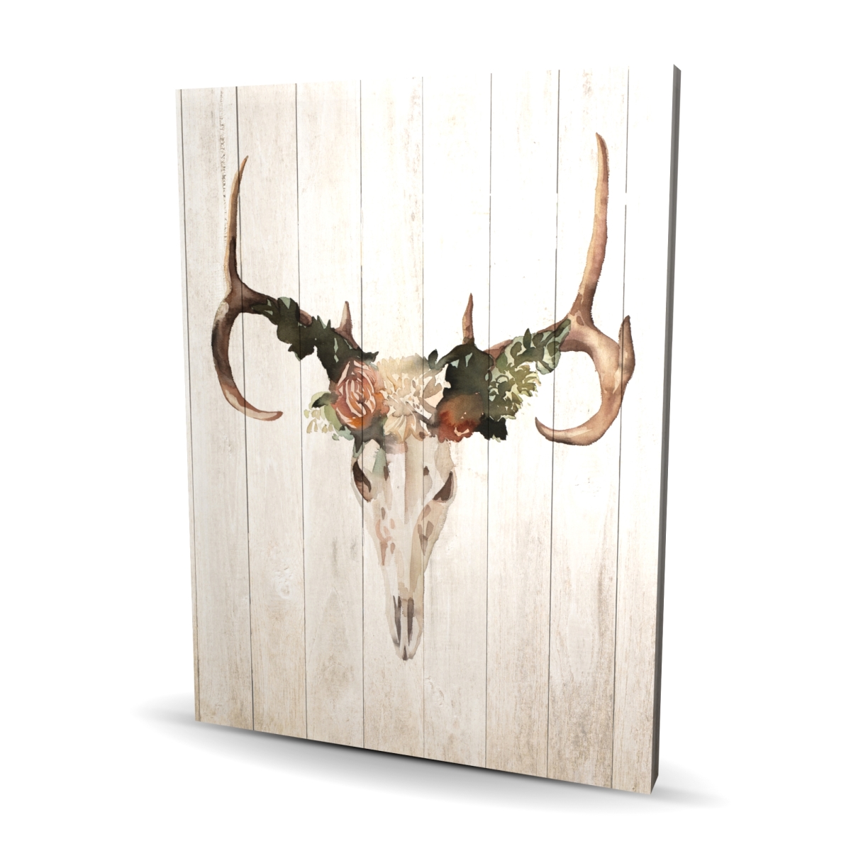 C1RC3648PLVFVW 36 x 48 in. Mule Deer Skull with Roses - Animals Bathroom Canvas Decor