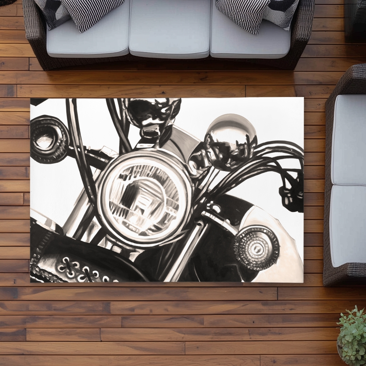 C1ROAR46QHJ3UB 4 x 6 ft. Realistic Sepia Motorcycle Rug - Man Cave Hyperrealist Decor - Rectangle
