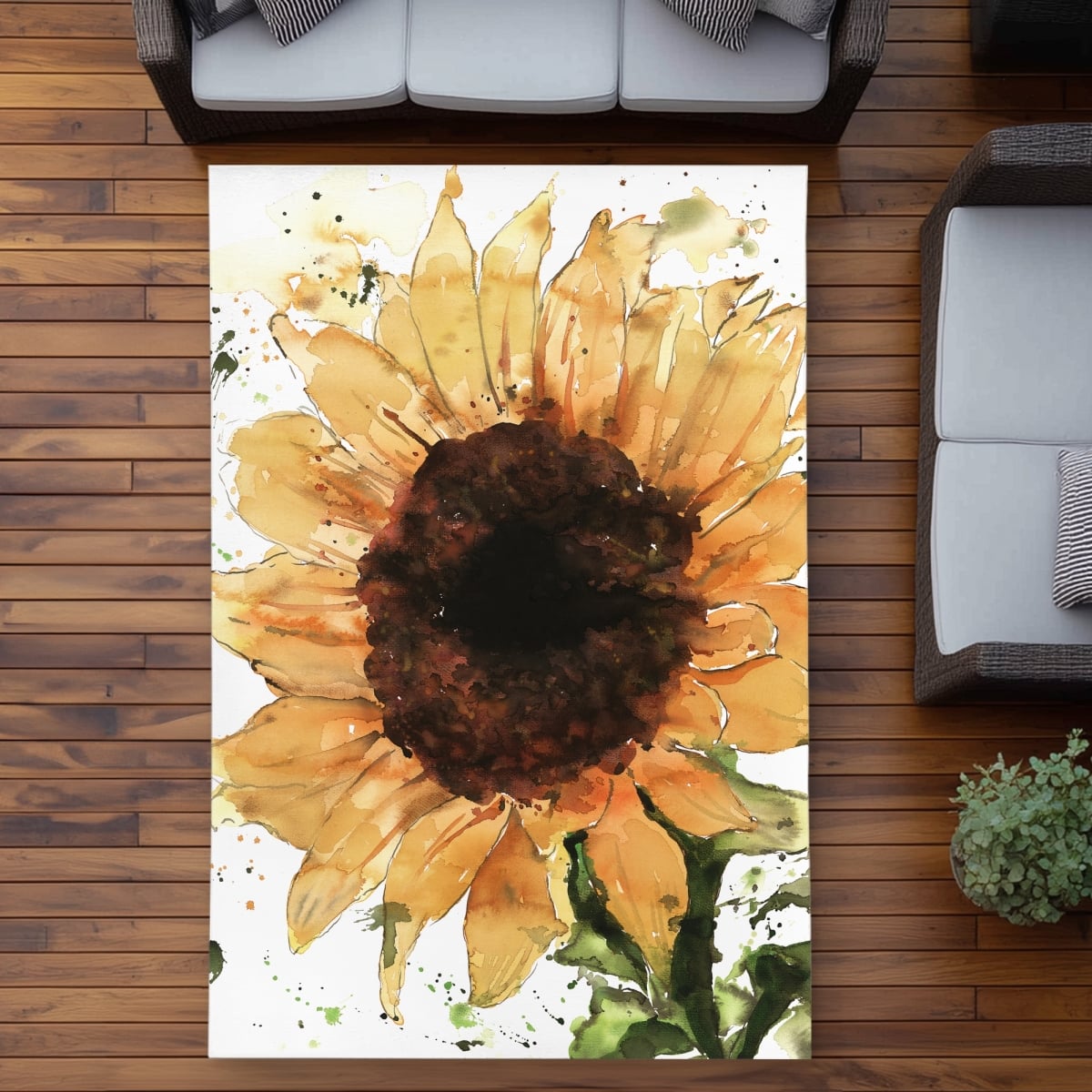 C1ROAR57GB0CE0 5 x 7 ft. Big Sunflower Botanical Yellow Outdoor Area Rug for Home Decor - Rectangle