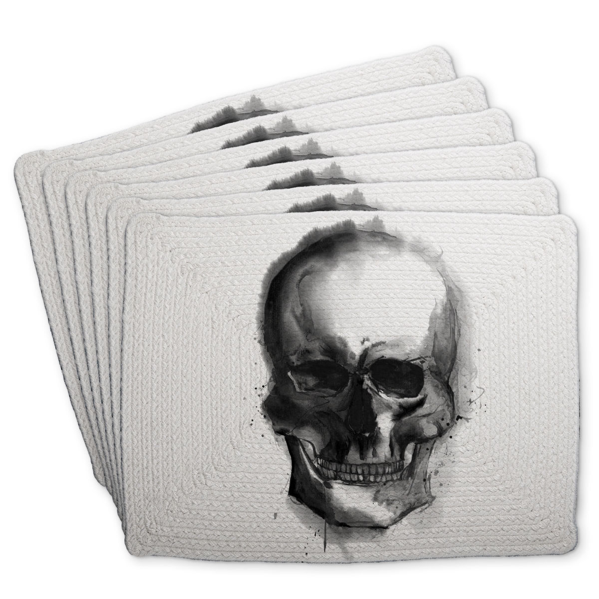 Picture of Begin Home Decor C6BP14183KHDIM 14 x 18 in. Watercolor Dark Skull Braided Polyester Placemat - Home Decor - Set of 6