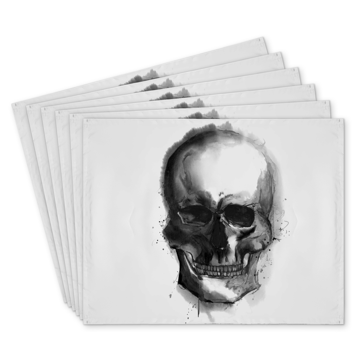 Picture of Begin Home Decor C6PP1418T9HUP1 14 x 18 in. Watercolor Dark Skull Polyester Placemat - Home Decor Accent - Set of 6
