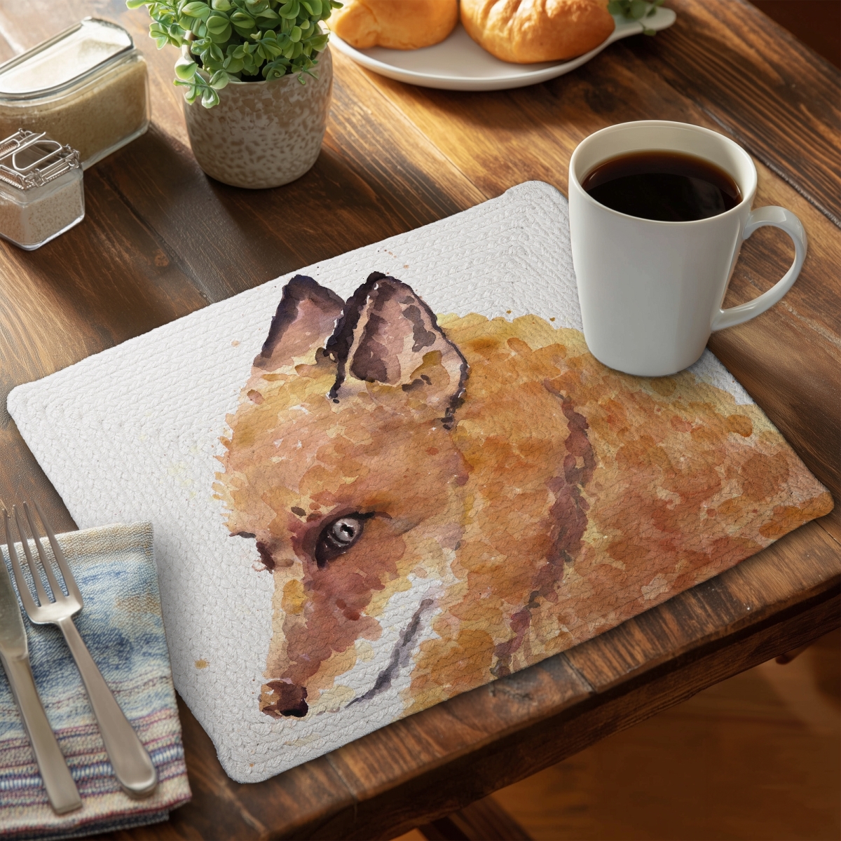 Picture of Begin Home Decor C6BP1418YOJAQ0 14 x 18 in. Fox Braided Polyester Placemat for Stylish Home Decor - Set of 6