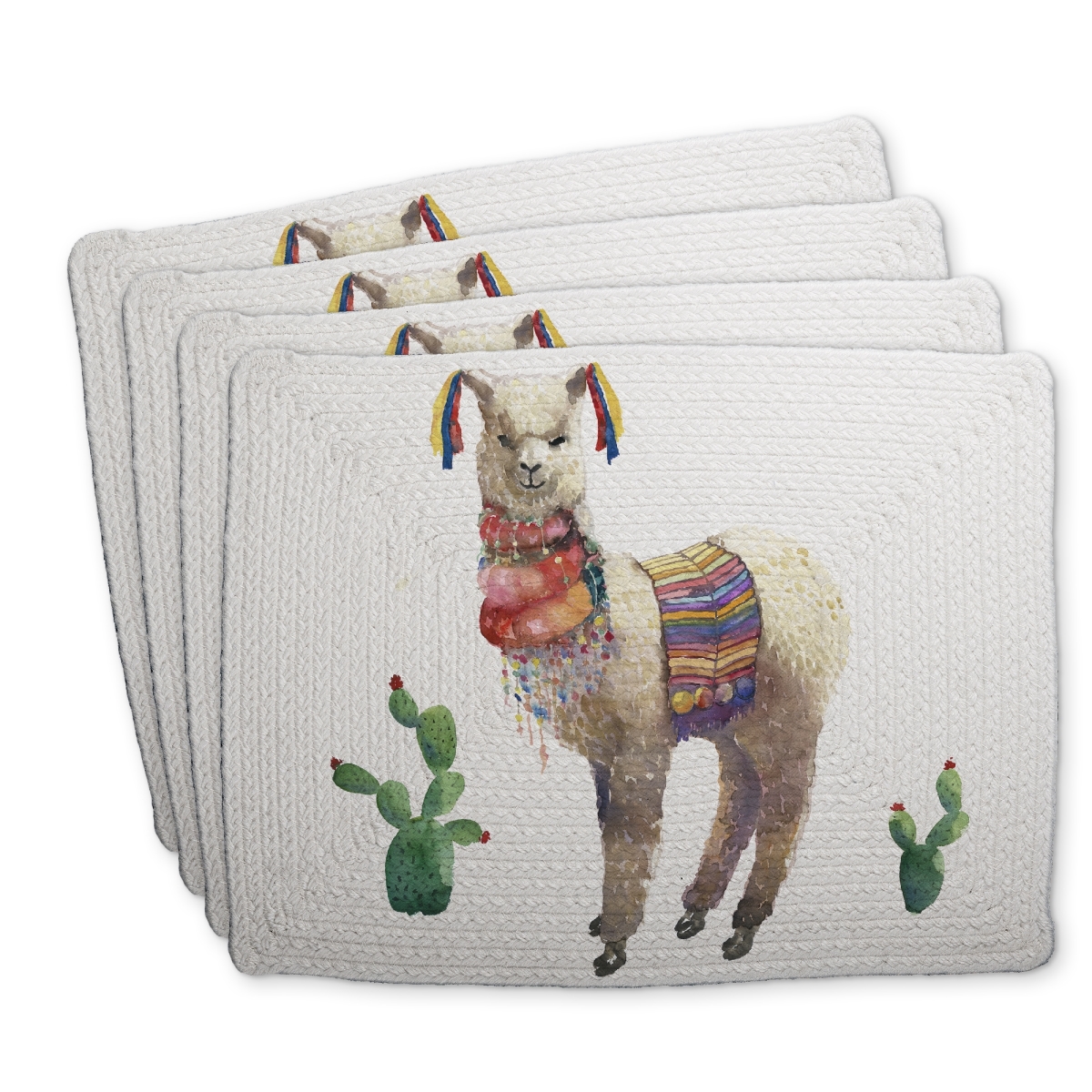 Picture of Begin Home Decor C4BP1418JUJICY 14 x 18 in. Lama Parade Braided Polyester Placemat for Home Decor - Set of 4