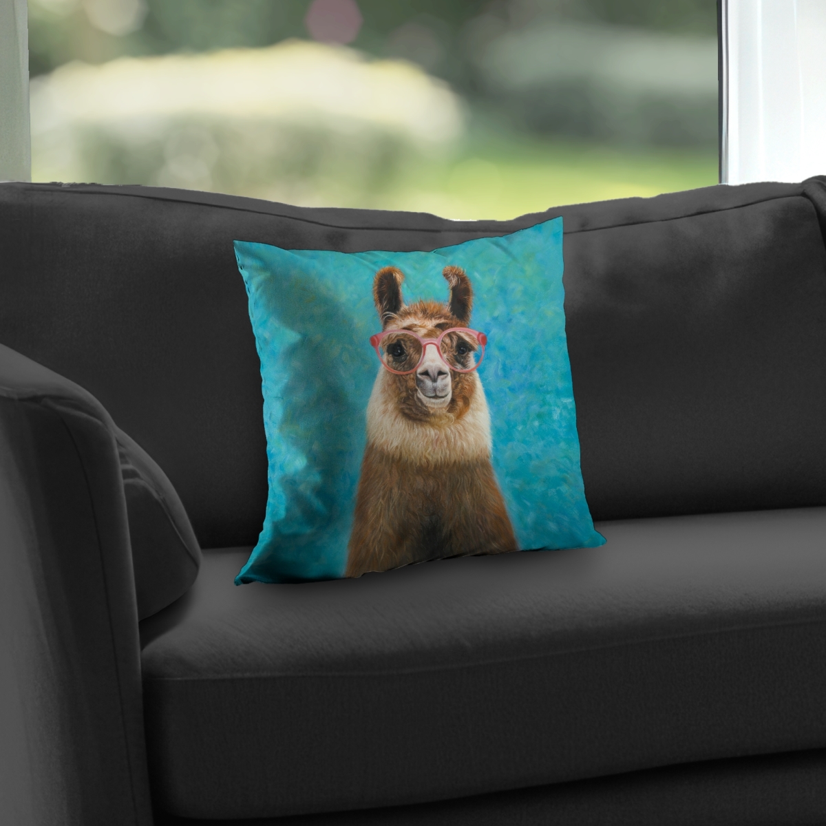 C1PT1414GQQ99I 14 x 14 in. Lovable Llama Turquoise Throw Pillow - Home Decor Insert