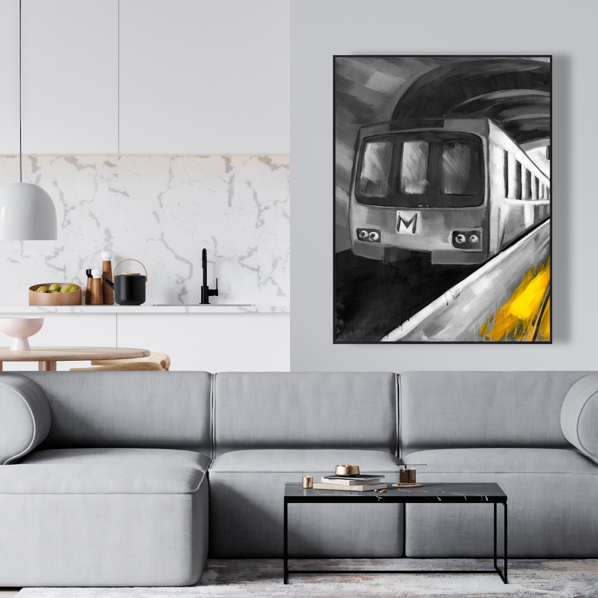 C1FC3648BL616B 36 x 48 in. Urban Life - Train Office Framed Canvas for Home Decor