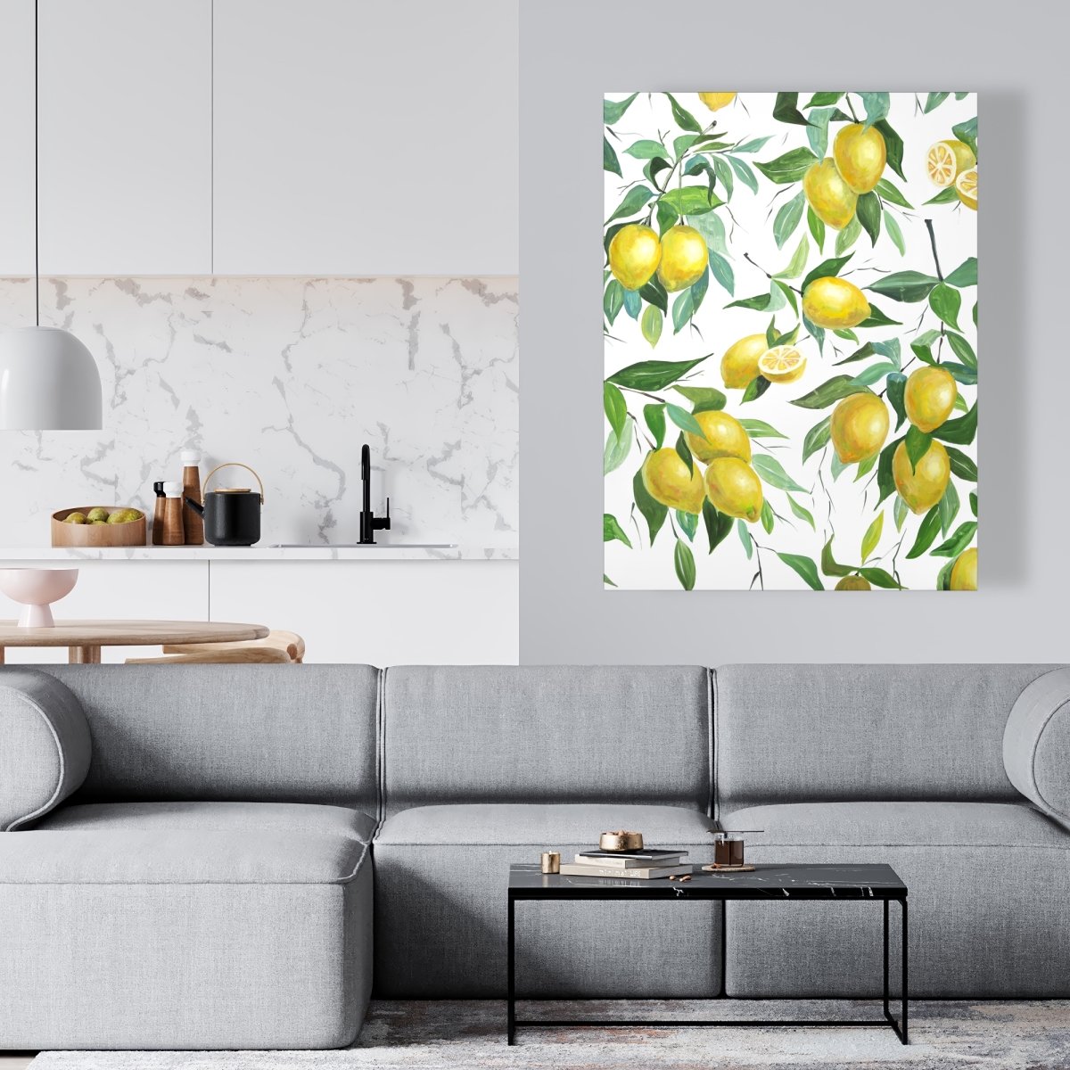 C1RC36481U2BUI 36 x 48 in. Lemon Pattern - Green Leaves Canvas for Home Decor - Art