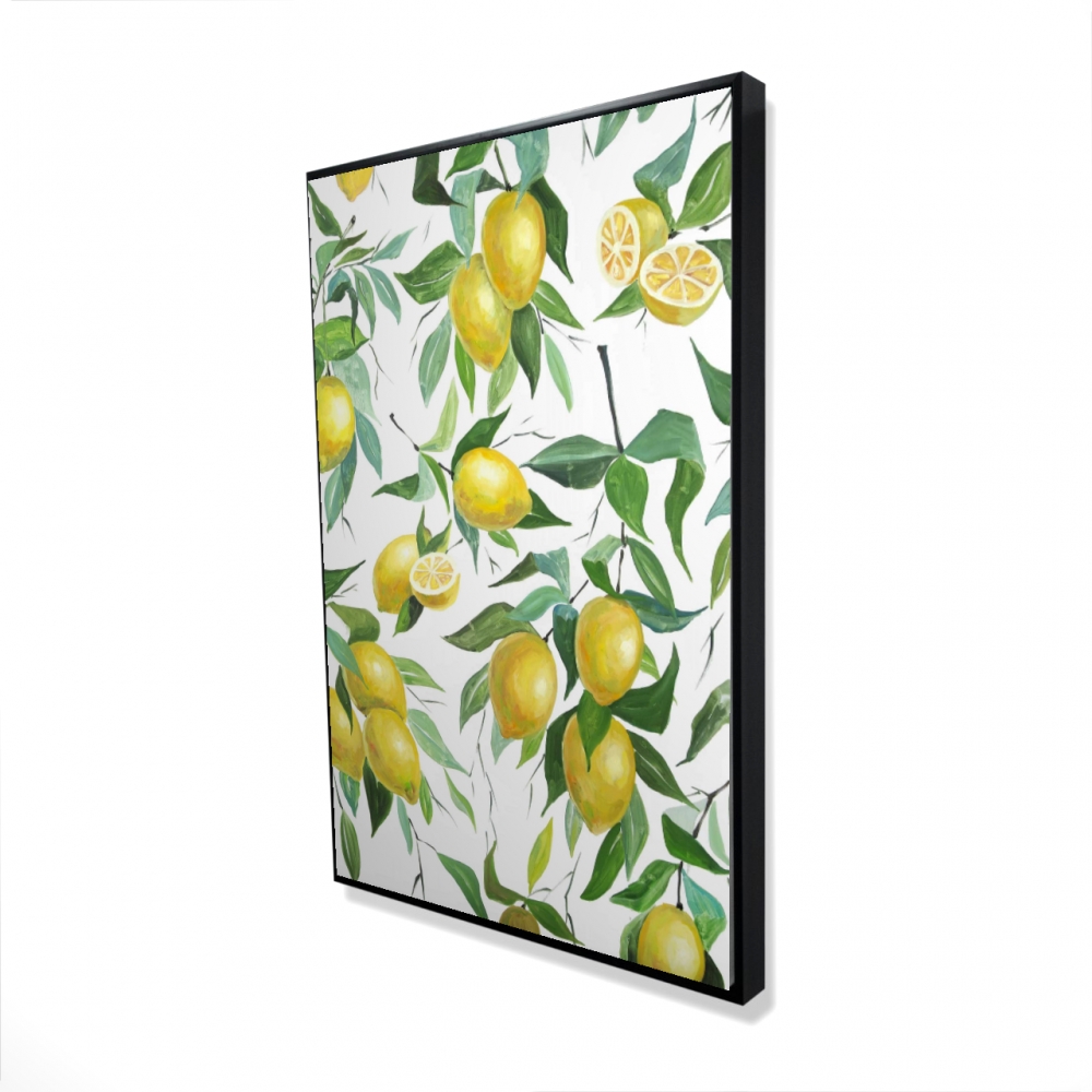 2081-3624-GA119 24 x 36 in. Lemon Pattern - Green Leaves Framed Canvas for Home Decor