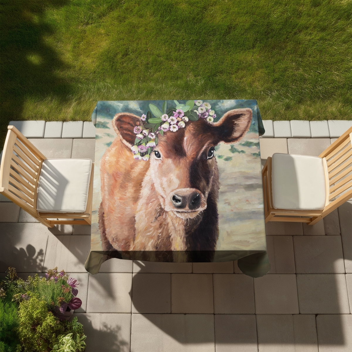 Picture of Begin Home Decor C1TC5858W3ZD2H 58 x 58 in. Rustic Jersey Cow Tablecloth - Indoor & Outdoor Farm Decor