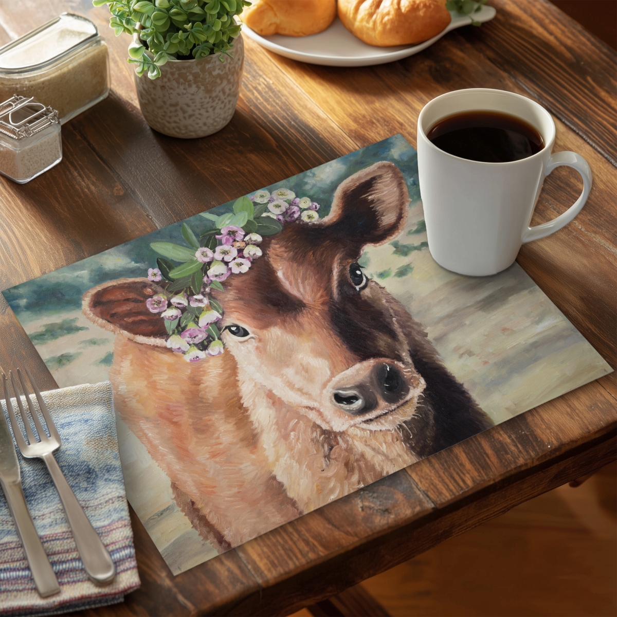 Picture of Begin Home Decor C4PP1418THTP6Z 14 x 18 in. Cute Jersey Cow Polyester Placemat for Home Decor - Stylish - Set of 4