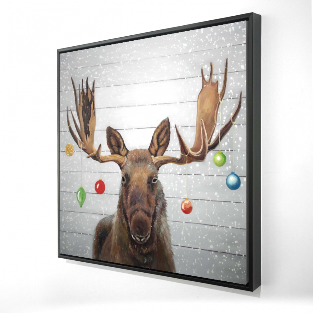 2081-2424-HO26 24 x 24 in. Rustic Moose Christmas Canvas - Brown Frame Home Decor