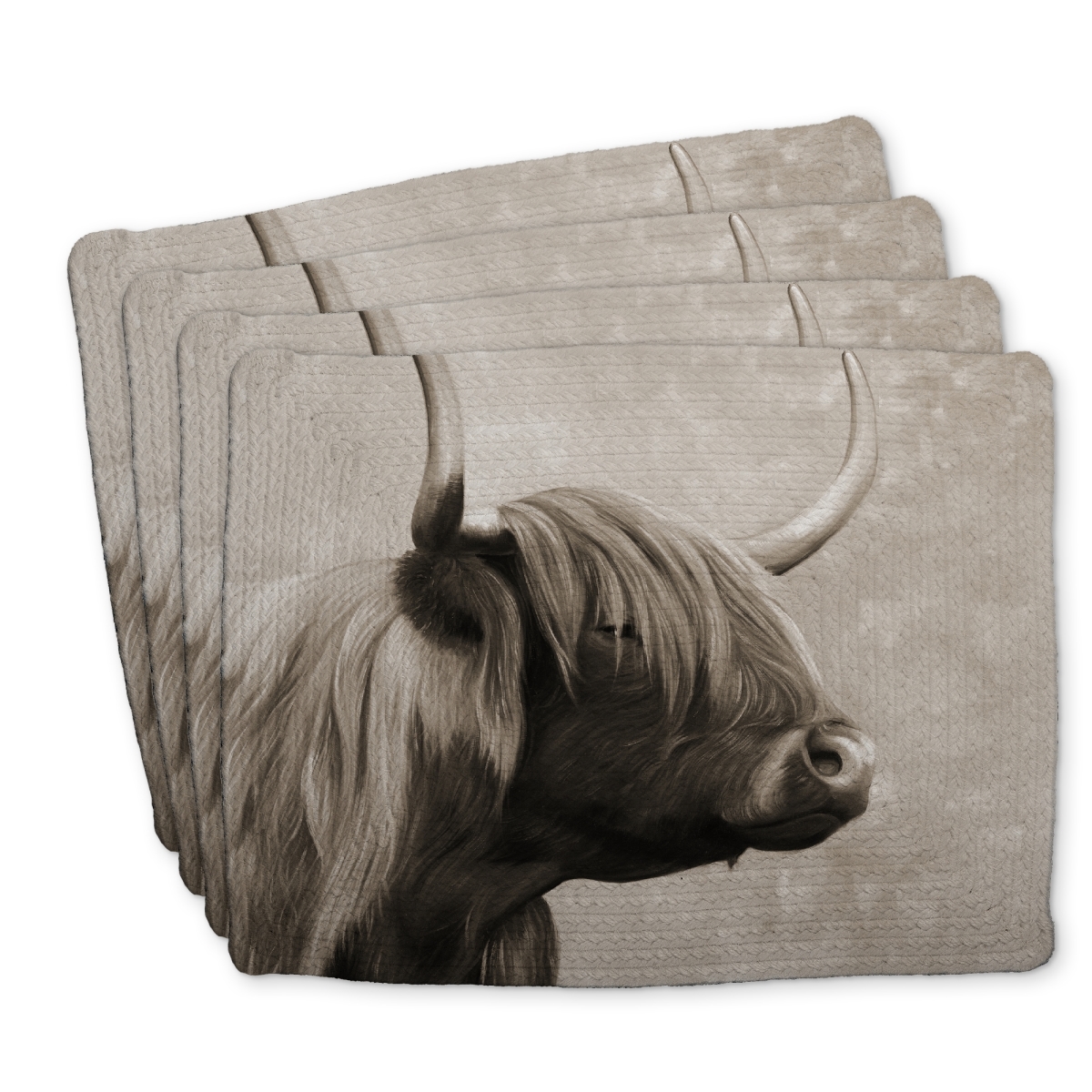 Picture of Begin Home Decor C4BP14189450TL 14 x 18 in. Beautiful Highland Cattle Sepia - Braided Polyester Placemat - Set of 4