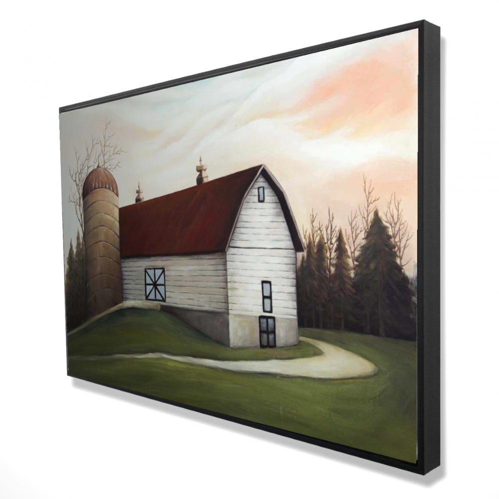 2081-2436-AR16 24 x 36 in. White Barn - Architecture Farmhouse Framed Canvas Decor