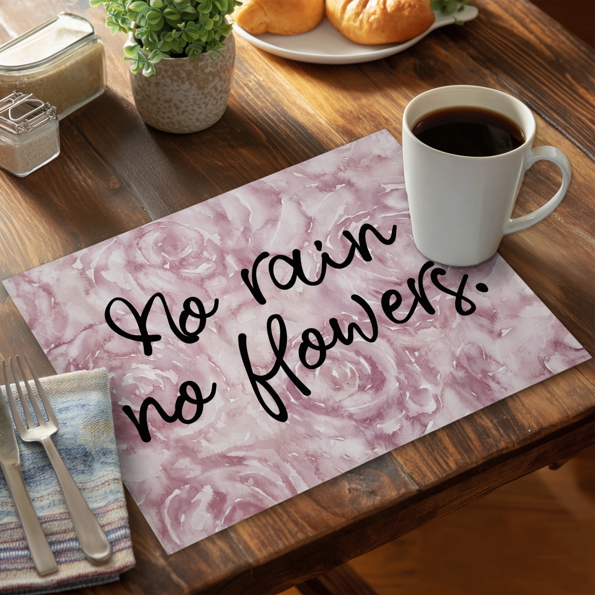 Picture of Begin Home Decor C4PP1418EX2D7E 14 x 18 in. No Rain No Flowers Polyester Placemat - Home Decor Accent - Set of 4