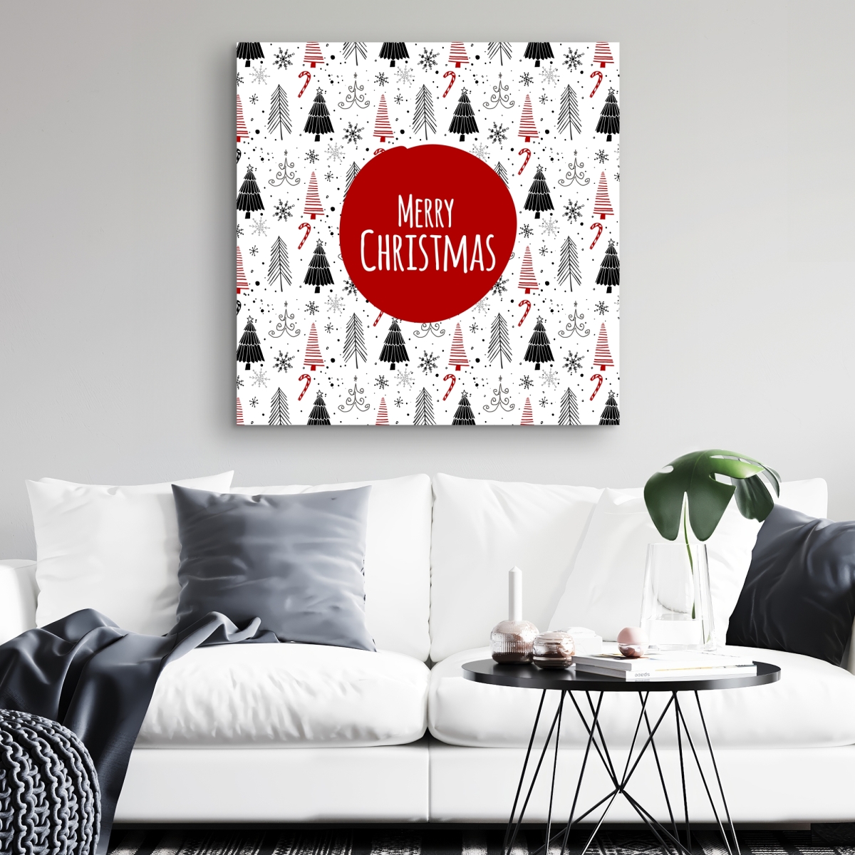 C1RC32321U425N 32 x 32 in. Merry Christmas Pattern White Canvas for Home Decor - Festive Art