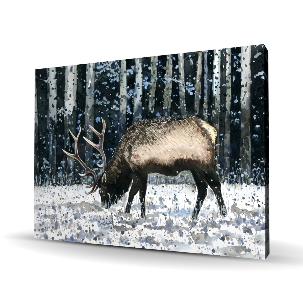 C1RC3648ROV0E3 36 x 48 in. Caribou in the Winter Forest - Blue Rustic Canvas Decor