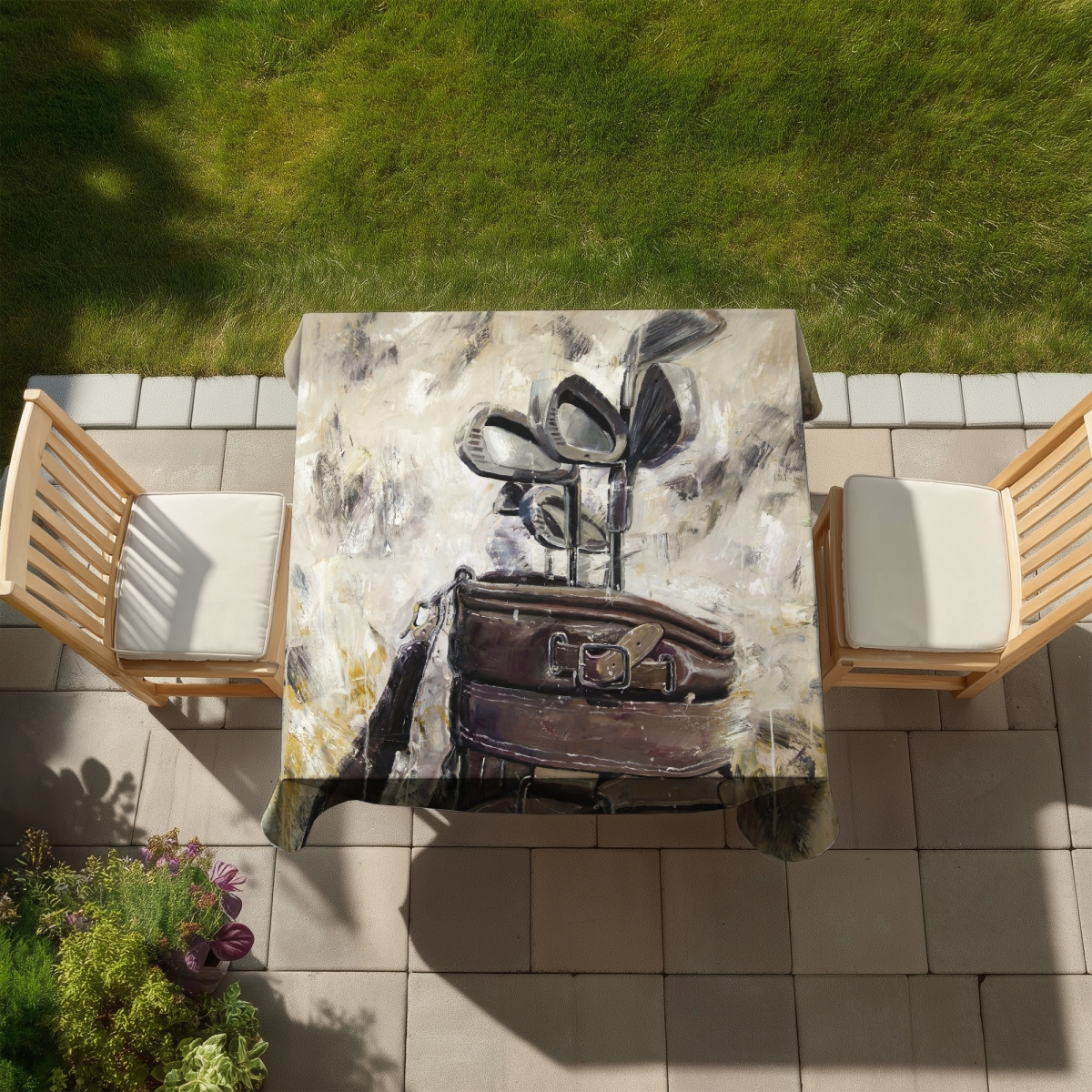 Picture of Begin Home Decor C1TC58588ZAPVN 58 x 58 in. Vintage Sticks & Golf Bag Tablecloth - Man Cave Decor