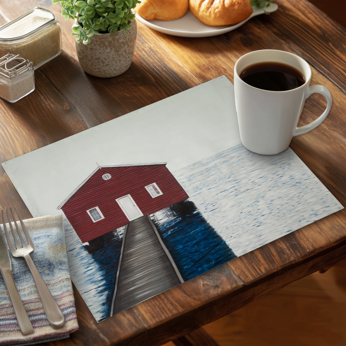 Picture of Begin Home Decor CPPM1418OKXEGL 14 x 18 in. Boathouse Marine Coastal Blue Polyester Placemat - Home Decor