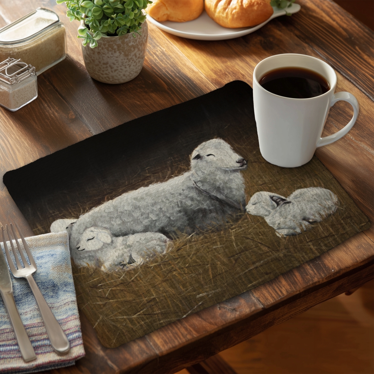 Picture of Begin Home Decor CBPM1418SMMJCY 14 x 18 in. Rustic Gray Sheep & Lambs Braided Placemat - Home Decor