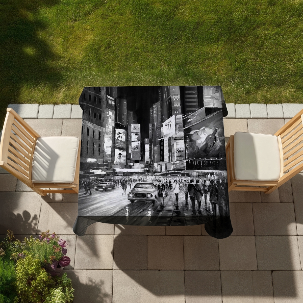 Picture of Begin Home Decor C1TC58581UCL2Q 58 x 58 in. Times Square Monochrome Tablecloth - Black Indoor Outdoor Decor