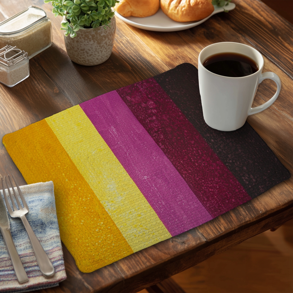 Picture of Begin Home Decor C4BP1418YFD9CH 14 x 18 in. Live Stripes - Braided Polyester Placemats for Home Decor - Set of 4