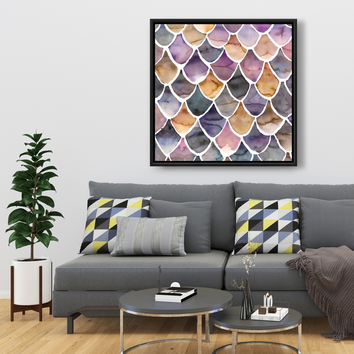C1FC36362CJ0TR 36 x 36 in. Purple Like a Mermaid - Shapes Patterns Framed Canvas Decor