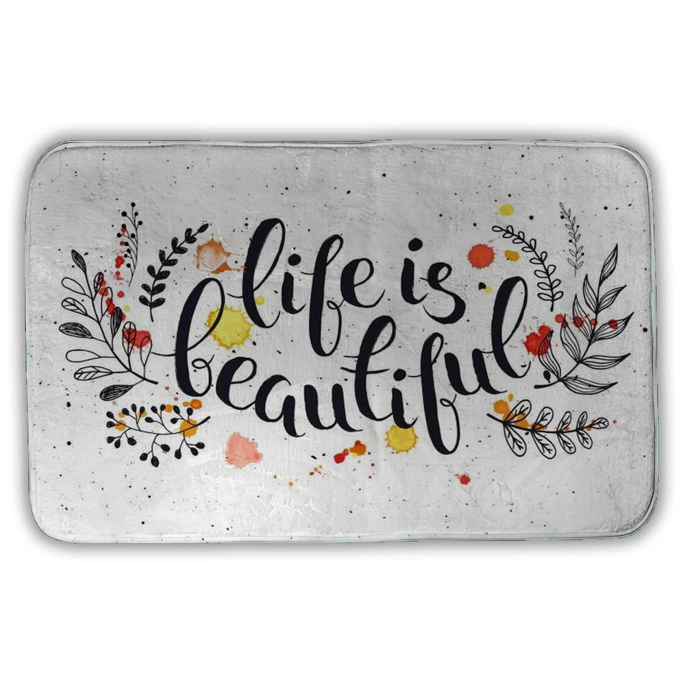 5930-2134-QU41 21 x 34 in. Life is Beautiful Bath Mat - Object Illustrative Home Decor