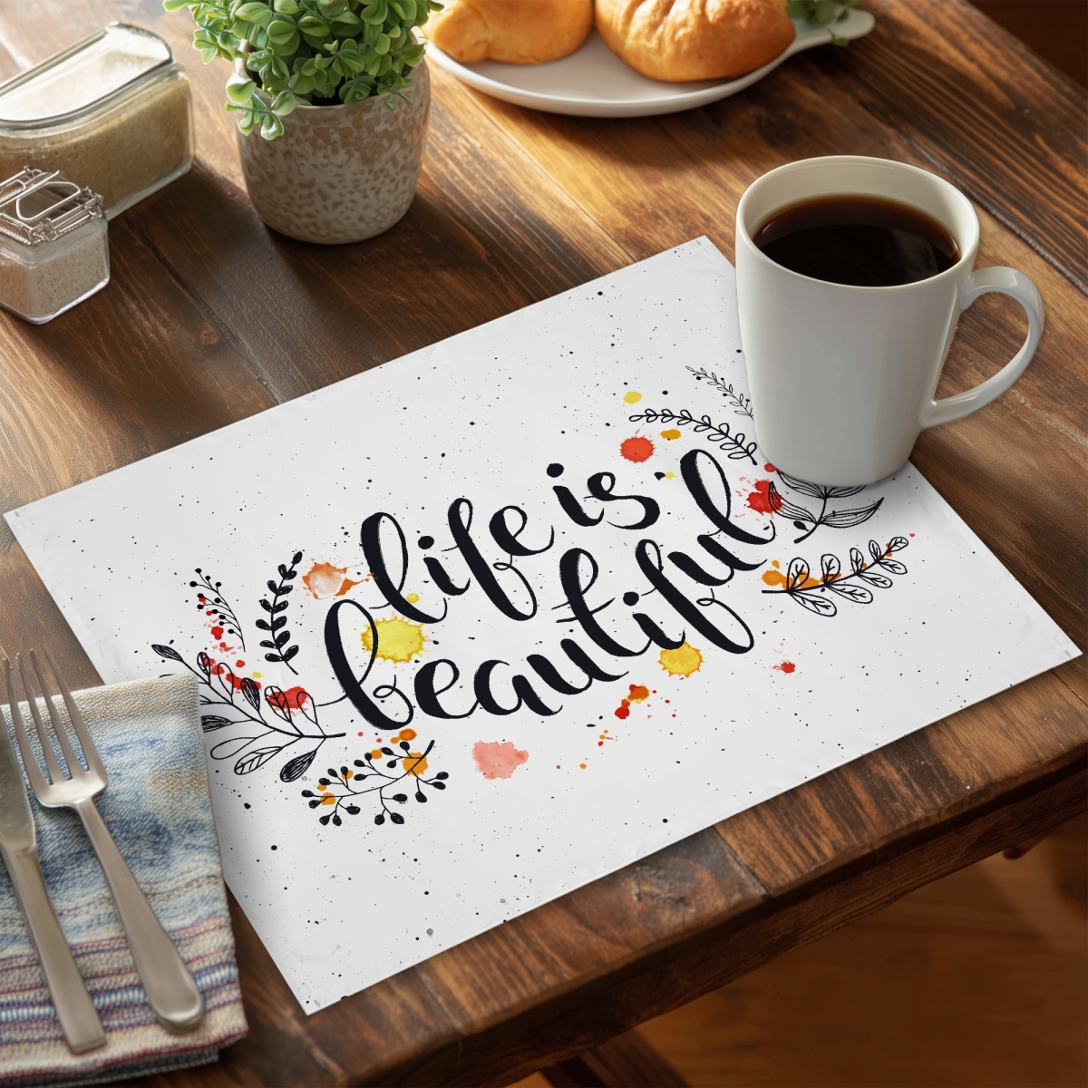 Picture of Begin Home Decor C4PP141857O7H3 14 x 18 in. Life is Beautiful Polyester Placemat - Home Decor Accent - Set of 4