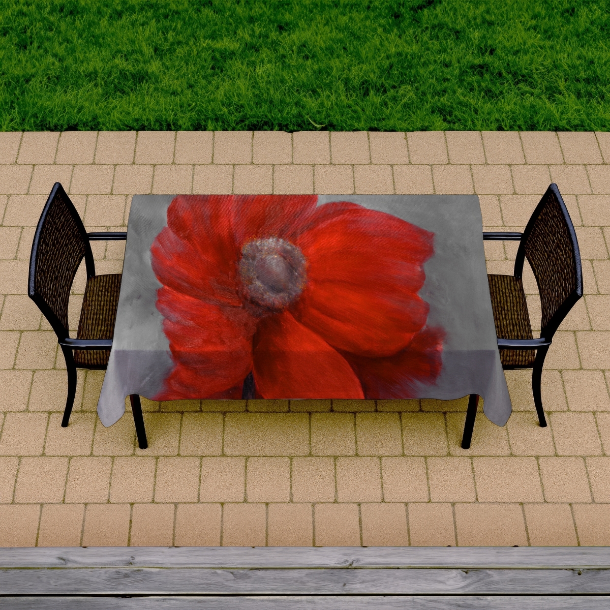 Picture of Begin Home Decor C1TCLRGEW5UPNG 58 x 102 in. Red Flower in the Wind Tablecloth - Floral Indoor & Outdoor Decor