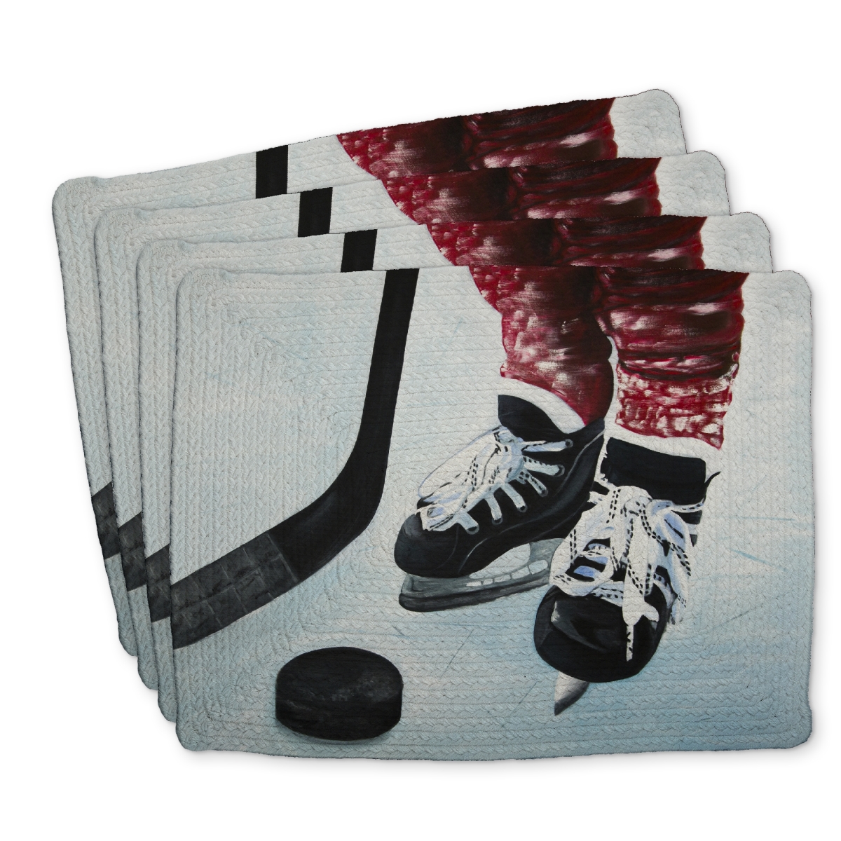 Picture of Begin Home Decor C4BP1418606BXR 14 x 18 in. Young Hockey Player Braided Polyester Placemat - Home Decor - Set of 4