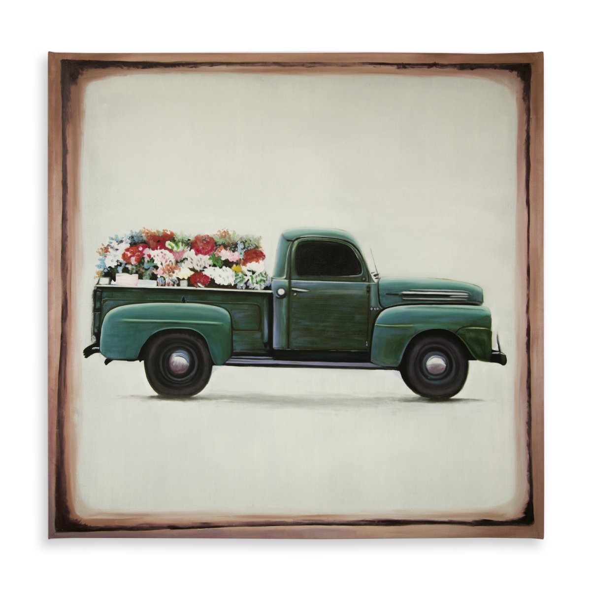Picture of Begin Home Decor C1TC5858N4R5BG 58 x 58 in. Botanical Green Flowers Farm Truck Tablecloth - Indoor & Outdoor