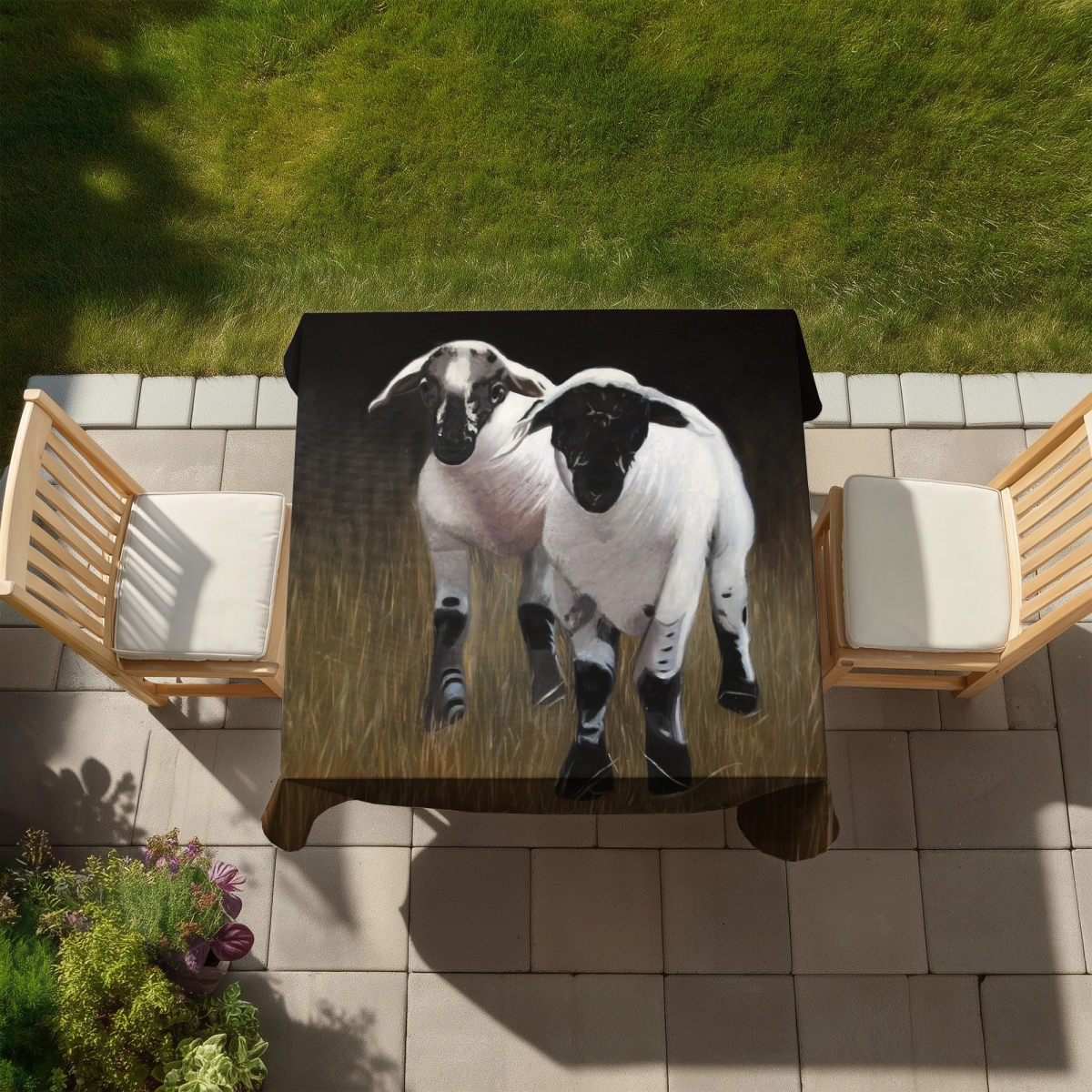 Picture of Begin Home Decor C1TC5858JXK3IC 58 x 58 in. Rustic Black Tablecloth - Two Lambs Farm Animals Decor