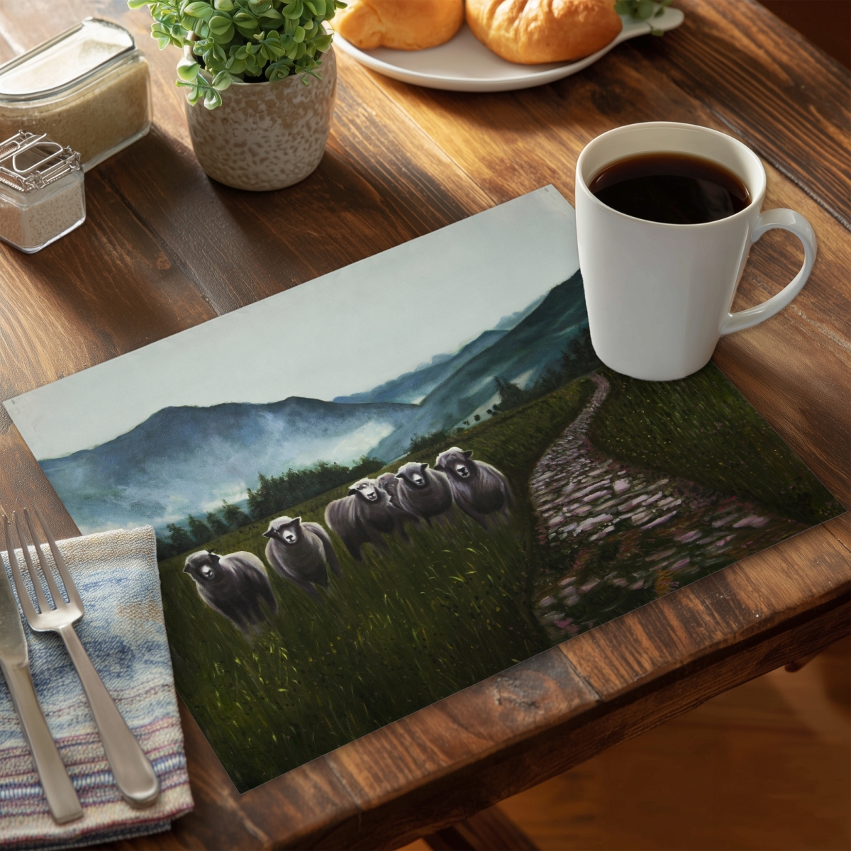 Picture of Begin Home Decor C6PP1418D7D0H5 14 x 18 in. Sheep in the Countryside Polyester Placemat - Home Decor - Set of 6