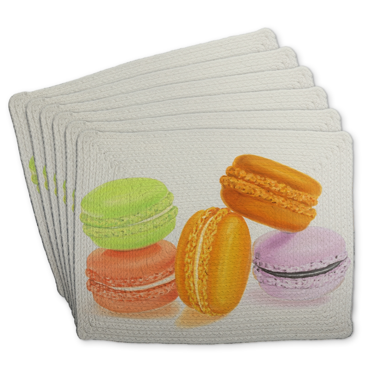 Picture of Begin Home Decor C6BP1418PWV3TF 14 x 18 in. Small Bites of Macaroons - Braided Polyester Placemats for Home - Set of 6