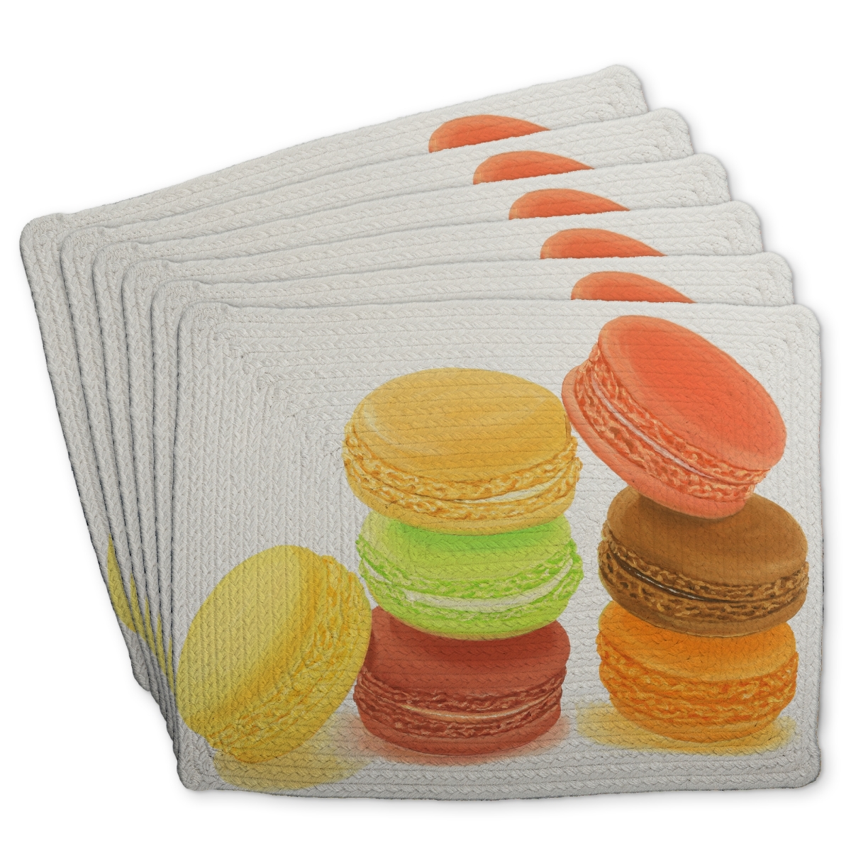Picture of Begin Home Decor C6BP1418QM86UO 14 x 18 in. Delicious Macaroons - Braided Polyester Placemat for Home Decor - Set of 6