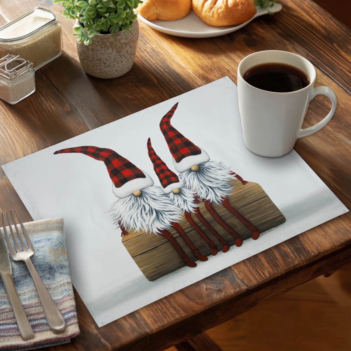 Picture of Begin Home Decor C4PP1418ICEREO 14 x 18 in. Three Christmas Gnomes Polyester Placemat for Home Decor - Set of 4