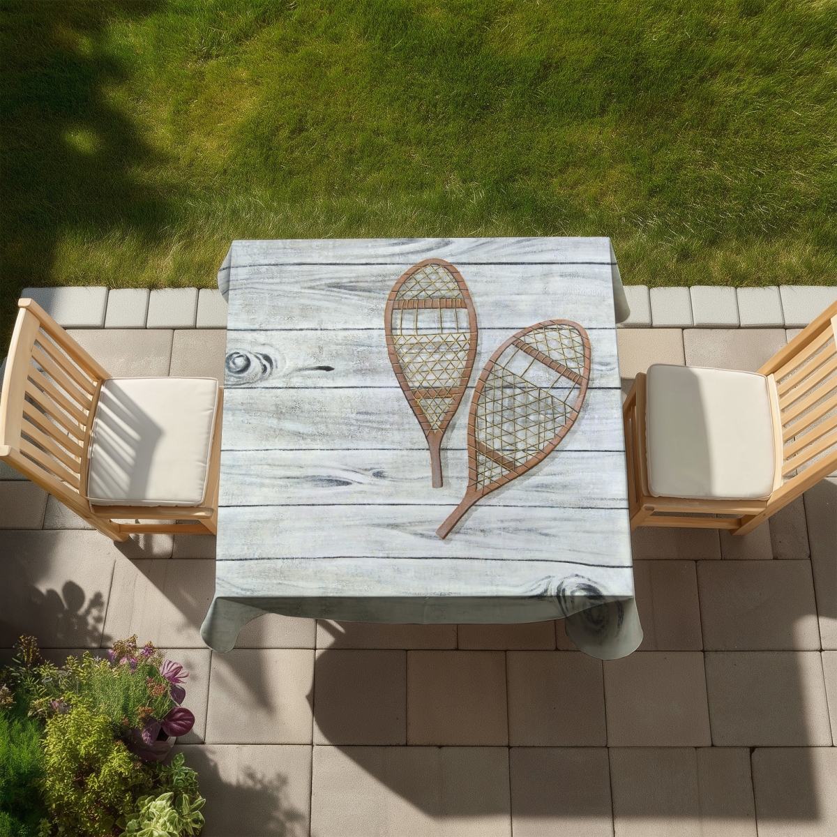 Picture of Begin Home Decor C1TC5858YZGW8O 58 x 58 in. Brown Snowshoes Tablecloth - Indoor & Outdoor Sports Decor