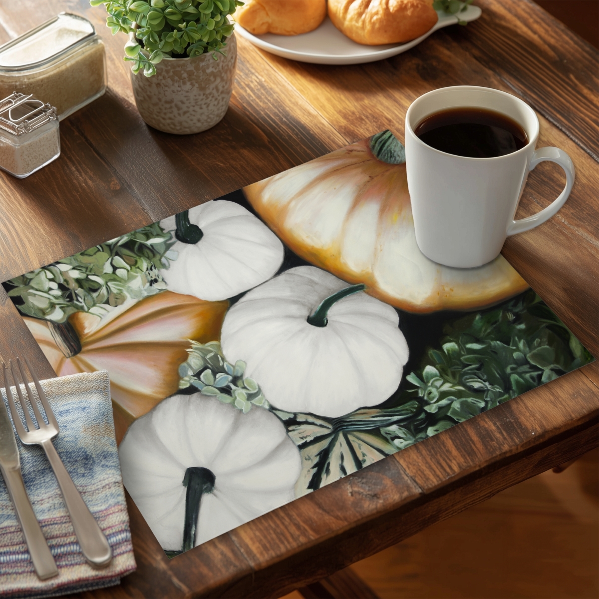 CPPM14183XFK6W 14 x 18 in. Rustic Green Fall Pumpkins Placemat - Polyester Home Decor