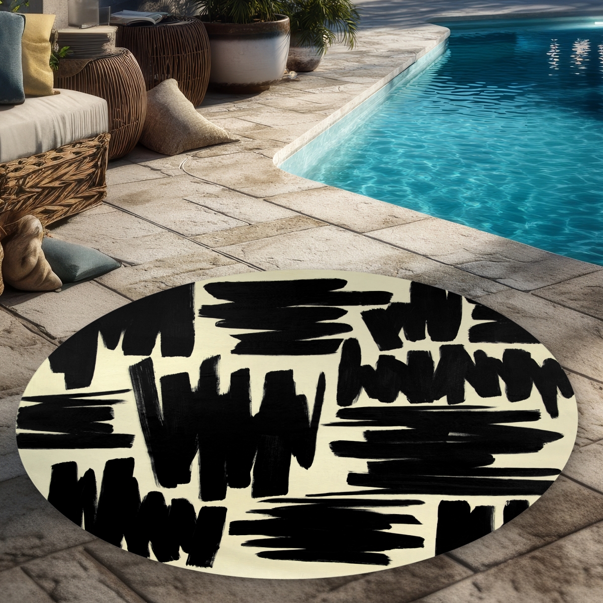 C1COAR55RI14LK 5 x 5 ft. Deconstructed Stripes Round Outdoor Area Rug - Man Cave Decor